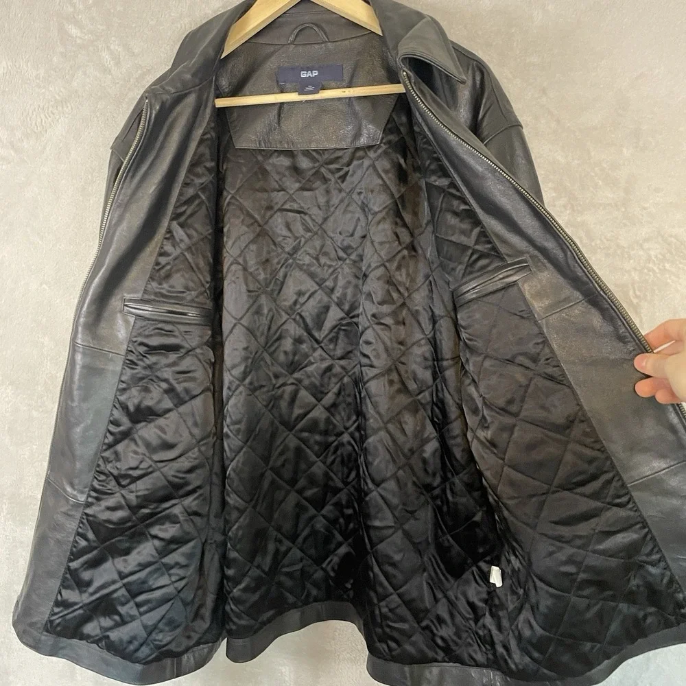 Vtg GAP Leather Jacket Mens XL Quilted Moto Biker Bomber Y2K 2002 EXCELLENT*